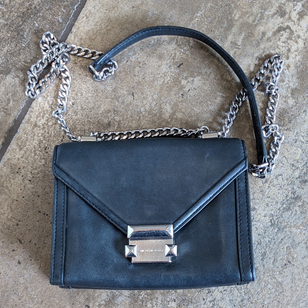 Michael Kors Whitney Chic Small Leather Convertible Shoulder Crossbody Bag Black